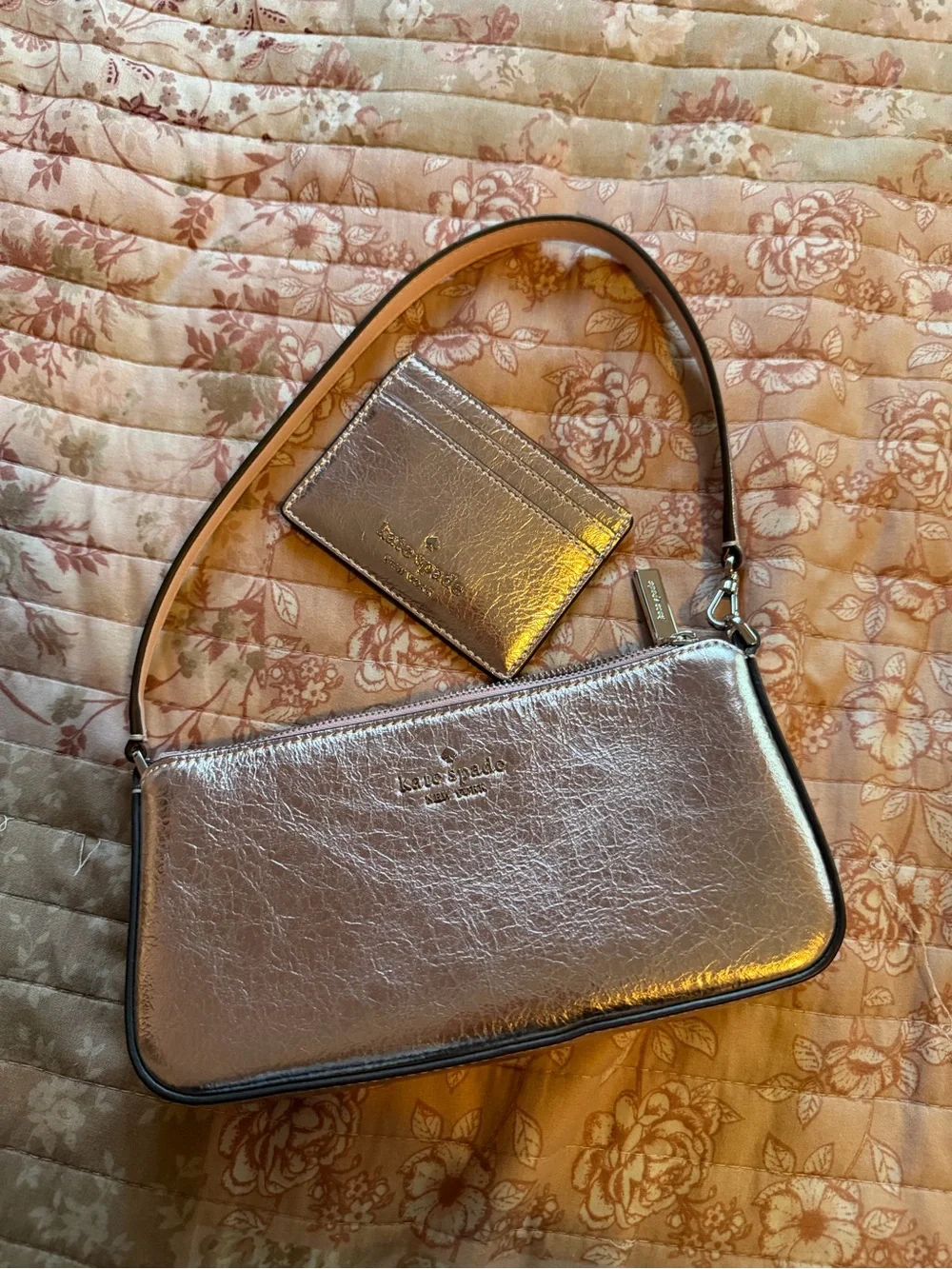 Kate Spade Lilac Metallic Wristlet and Card Holder Set in